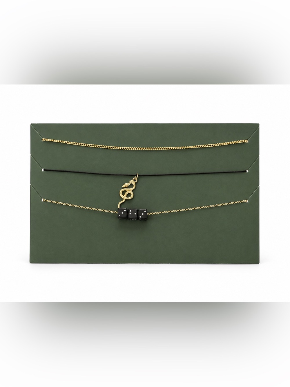 3-Piece Necklace Set Snake Dice Gold Tone Layering Chokers